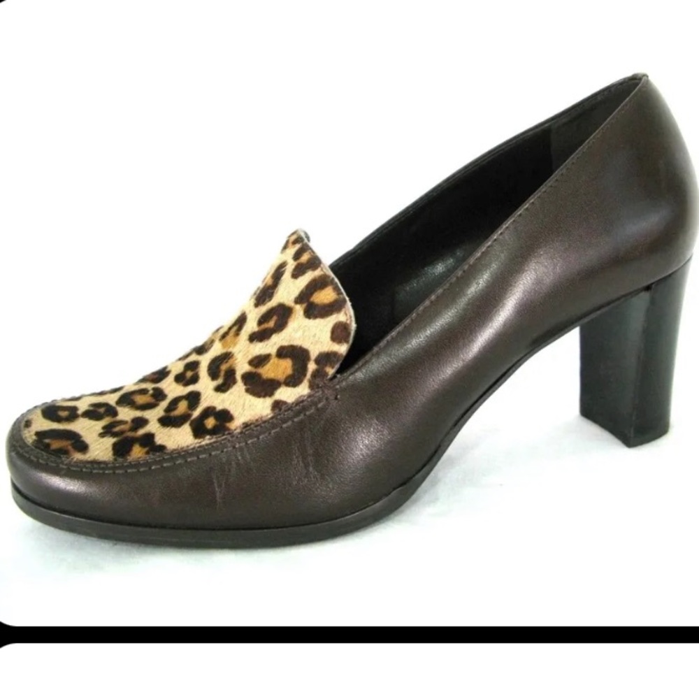 NWOT Franco Sarto leopard Cheetah animal slip on heels Pumps Faux fur 7.5M